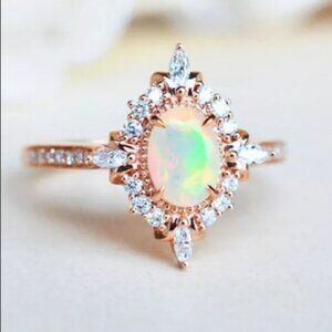 ¥ NEW ROSE GOLD FIRE OPAL RHINESTONE RING